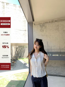 AHY 100% Cotton Korean Style Embroidered Lace Top Sleeveless White New Arrival Small Shirt Loose Fit round Neck Summer 2025