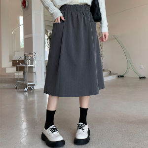 plus Size Black Suit Skirt Womens Midi A-Line Skirts Elastic Waist Spring Summer High Waist Polyester Fiber Fashionable Versatile