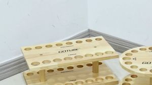 Goture 16 Slots Square & Round Vertical Fishing Rod Holder Wood Display Rack Stand