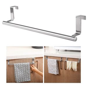 Stainless Steel Towel Rack Bathroom Kitchen Cabinet Shelf Hanger Towel Hanging Rod Cabinet Door Back Rag Hanger