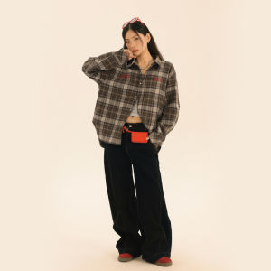 American Retro Plaid Long Sleeve Shirt Jacket Womens Autumn Design Sensible Small Trendy Brand Shirt Spring Autumn Casual Loose