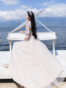 Retro Embroidered Cotton Linen Long Dress Women Summer 2024 New Net Skirt Beach Dress High Waist round Neck Short Sleeve Maxi Dress