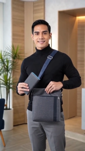 CJY SHOP#305 Fashion 2in1 mens shoulder sling bag includes matching long wallet features an adjustable shoulder strap