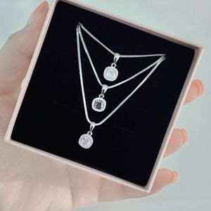 SO SEOUL Halo Cushion Cut Diamond Simulant Zirconia Pendant Necklace – Pink / Purple / Clear