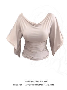 plus Size Womens T-Shirt One Shoulder Bell Sleeve Slim Fit Summer Design Sensual Style Cover up Top Korean Version Creative Pattern