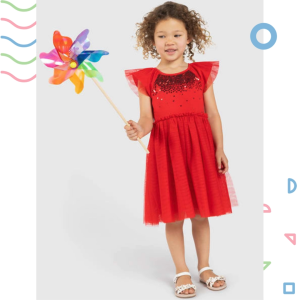 Đầm tutu đỏ cho bé gái 1-7T Mini Mango váy voan đính sequin đầm lễ hội giáng sinh tết cho bé gái váy đầm bé gái xuất dư