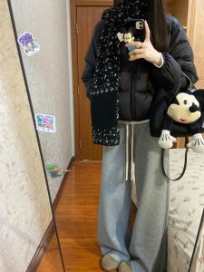 High Waist Wide Leg Pants Womens Casual Straight Cut Floor Length Drawstring Loose Fit Trousers Korean Style Spring Fashion