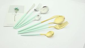 Silverware Mint Green Silver 5pcs/set Dinnerware Cutlery Knife Cake Fork Coffee Tea Spoon Stainless Steel Flatware Tableware Set