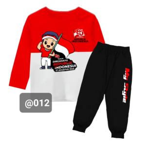 Stelan Baju Kaos Motif MERDEKA MERAH PUTIH AGUSTUSAN Oblong Lengan Panjang Usia 3-12 Tahun Atasan Anak Laki -Laki Perempuan