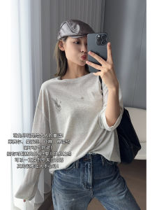 Meiyang Double Rabbit Silk Lyocell Snowflake Texture round Neck Print Long Sleeve Womens T-shirt Casual Style Loose Fit Daily Wear