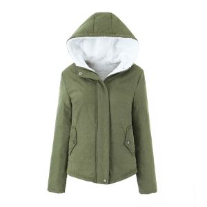 Thickened Loose Hooded Fleece Jacket Pure Color Womens Cotton Coat Winter Warm Knitted Casual Outerwear