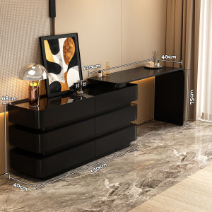 Black Solid Wood Retro Style Dressing Table with Drawer Function