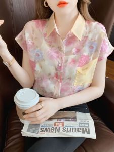 Áo Sơ Mi Voan Họa Tiết Hoa Tay Ngắn Mùa Hè Mới Cho Nữ Thời Trang Thường Ngày Khăn Lót Túi Thời Trang Phong Cách Mới