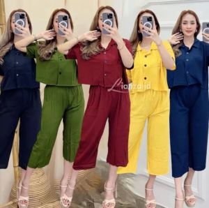 New Setelan Sinta / Setelan Crop Wanita / Setelan Kulot Jumbo / Baju Jumpsuit Wanita Lengan Pendek / Setelan Crop Sinta / Setelan Kemeja Crop / Set Rayon Crop / New One Set