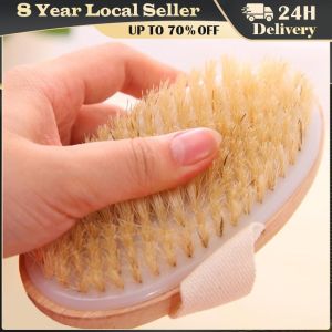Natural Boar Bristles Dry Body Brush Wooden Oval Shower Bath Brushes Exfoliating Massage Cellulite Treatment Blood Circulation