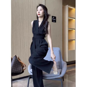 Elegant Fashion High-Waisted Celebrity Style Tied Jumpsuit Trousers