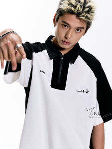 เสื้อโปโลแขนสั้นชาย V37 ทรงหลวม ฤดูร้อน 2025 เสื้อยืดผู้ชายสไตล์ฮิปฮอป สไตล์สตรีท ทรงเข้ารูป ปกโปโล