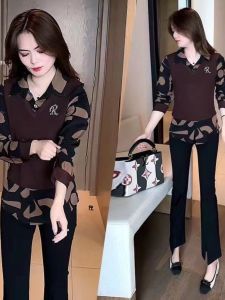 Western Style Youthful-Looking Middle-Aged Ladieswear Elegant Stitching Shirt Womens Long Sleeve Spring & Fall New Arrival Fake Two-Piece Chic Slim Looking Tops