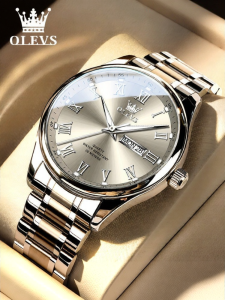 OLEVS | Mens Quartz Watch Large Dial Stainless Steel Night Light