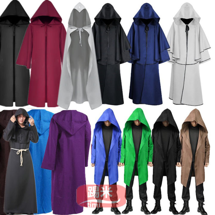 Halloween Retro Robe Wizard Cloak Medieval Wizard Hooded Wizard Death