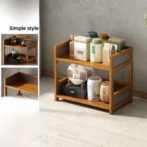 Modern Minimalist Bamboo Multi-level Storage Rack Tea Set Cabinet Home Use Display Shelf Chinese Style Tea Room Organizer