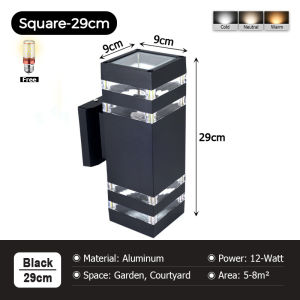 LANTU 35cm Black Outdoor IP65 Protection Level LED Wall Sconces Lamp E27 Tricolor Bulb For Villa Garden Courtyard Hallway Staircase Wall Light