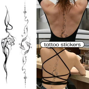 1pcs Pisces Spine Waterproof Temporary Tattoo Lasting 1-2 Weeks Realistic Semi-Permanent Fake Tattoo
