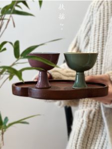 High Footed Tea Cup Pink Bean Paste Owner Cup Song Style Chinese Ceramics Gongfu Tea Set Yueyao Qingbai Porcelain Drinking Cup