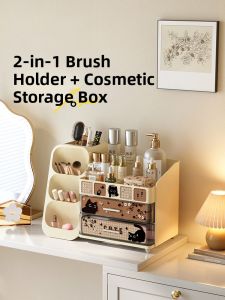 Meisda Cosmetic Storage Box Desktop Large Capacity Rack Makeup Brush Organizer Vanity Shelf Vintage Cartoon PET+ABS Acrylic