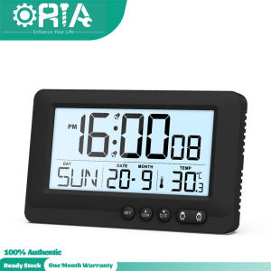 ORIA LCD Digital Alarm Clock W/ Backlight 12/24H Format Snooze Function Desk Clock Temperature Week Date Time Display