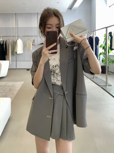 ลำลอง แขนสั้น ชุดสูท เสื้อแจ็คเก็ต ผู้หญิง ฤดูร้อน ชุดสองชิ้นมืออาชีพสําหรับการเดินทางแบบบางชุดธุรกิจระดับไฮเอนด์