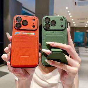 New Tech Fabric Phone Case with Card Slot & Hidden Kickstand Matte Lens Glass Cover For iPhone 17 16 15 14 Plus 13 Pro Max