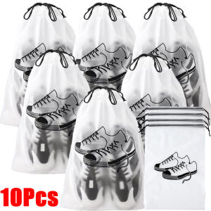 10pcs Frosted Drawstring Shoe Bag / Portable Transparent PE Shoe Storage Bags / Waterproof Moistureproof Organizer Pouch for Travel
