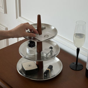 Stainless Steel Iron Art Desktop Storage Box Tray Vintage Entrance Decorative Item Cake Stand Jewelry Tray Sweet Table Top