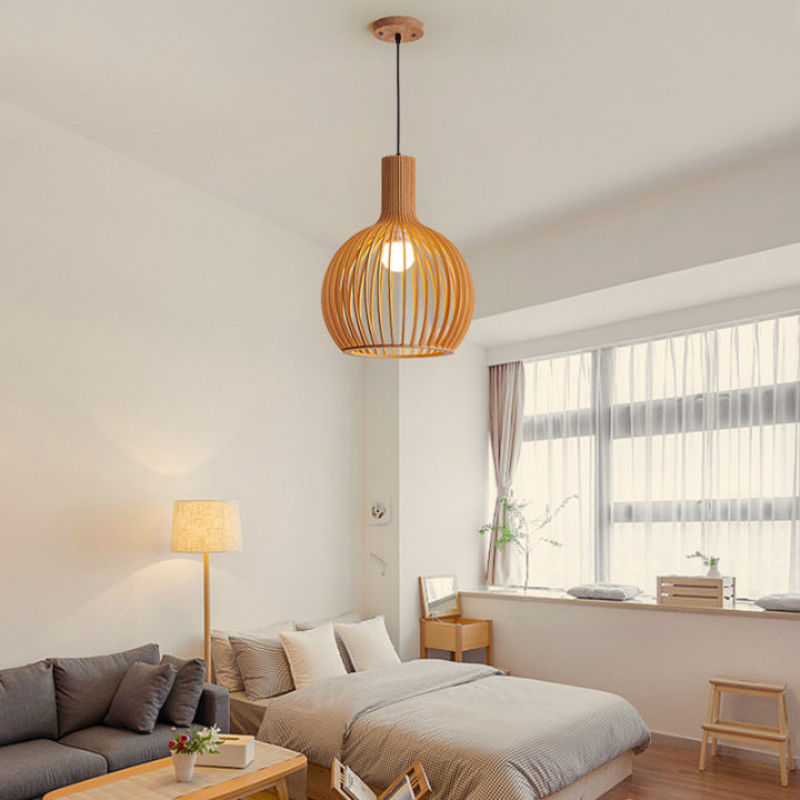 LANTU 45cm Japanese Wooden Lantern LED Pendant Light Color