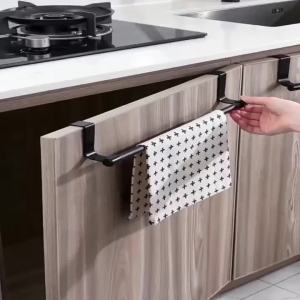 No Drill Hanging Towel Rack for Kitchen - Over Cabinet Door Storage Organizer for Dishcloth Gloves Sponge Holder