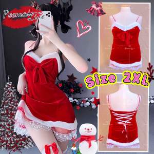 🎄ชุดเดรสคริสต์มาส🎄สาวอวบSize XL-5XL 👑เกรดพรีเมียม👑สายเดี่ยวเพรชสวยมาก🇹🇭พร้อมส่งจากไทย🇹🇭
