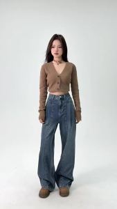 S-6XL Retro Jeans for Women Plus size High Waist Wide Leg Full Length Denim Pants