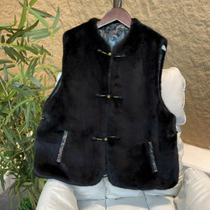 New Chinese Style National Trend Winter New Retro Stand Collar Double Sided Wear Cotton Enriched Embroidery Satin Vest