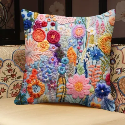 Removable Cover Square Pillowcase Sofa Living Room Decor Digital Print Pattern Floral Faux Leather Couch Cushion Case