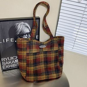 2024 New Arrival American Retro Gingham Autumn and Winter Tote Bag Easiest for Match Student Shoulder Bag Casual Satchel Womens Big Bags