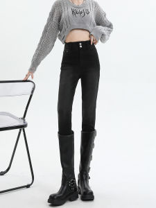 Slim Fit High Waist Denim Jeans Womens Grey Double Buckle Elastic Spring Autumn New Style Small Size Tight Fit Pencil Pants