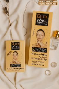 Gluta White Clarifying Exfoliating Soap and Gluta White Age Defying Whitening Lotion. Vitamin C E & Glutathione Collagen. 250 ml. USA Formulated. Beauty and Wellness Store.