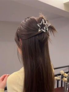 Zoozmini Metal Shark Clamp Womens Half Updo Hair Clip Fashionable Pleated Star Design Hair Grips Stylish Hair Accessories