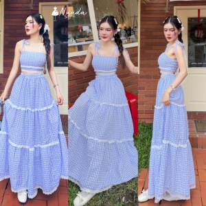 -Nunda Style- Set2ชิ้น สายเดี่ยวผูกไหล่ ลายสก็อตแต่งระบายลูกไม้ งานน่ารัก หวานละมุน มากๆเลยค่ะ งานฟรีไซด์