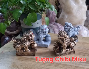 (Màu giả đá / màu giả đồng) Bộ 02 tượng Kỳ Lân ngang 12cm x rộng 6cm x cao 12cm