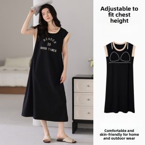 MiiOW | Pure Cotton Sleeveless Sleepwear Womens Style Summer New Outwear Home Clothes Nightgown With Chest Pad Casual Home Style