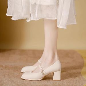 Fashionable Chunky Heel Single Shoes for Women Korean Style round Toe Slip-On High Heels Suitable for Daily Wear And Party