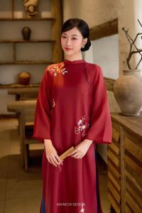 Siêu phẩm áo dài lụa thêu đẹp mềm mại sang chảnh hàng thiết kế cao cấp