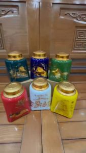 Hũ Trà Vuông Nắp Đồng-Bát TràngBình cà phê-Hộp sứ đựng chè khô/trà xanh DecorLọ thảo mộc in logo Gốm Ngô Gia